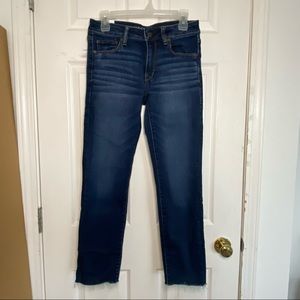 Dark Wash Raw Hem Cropped Jeans